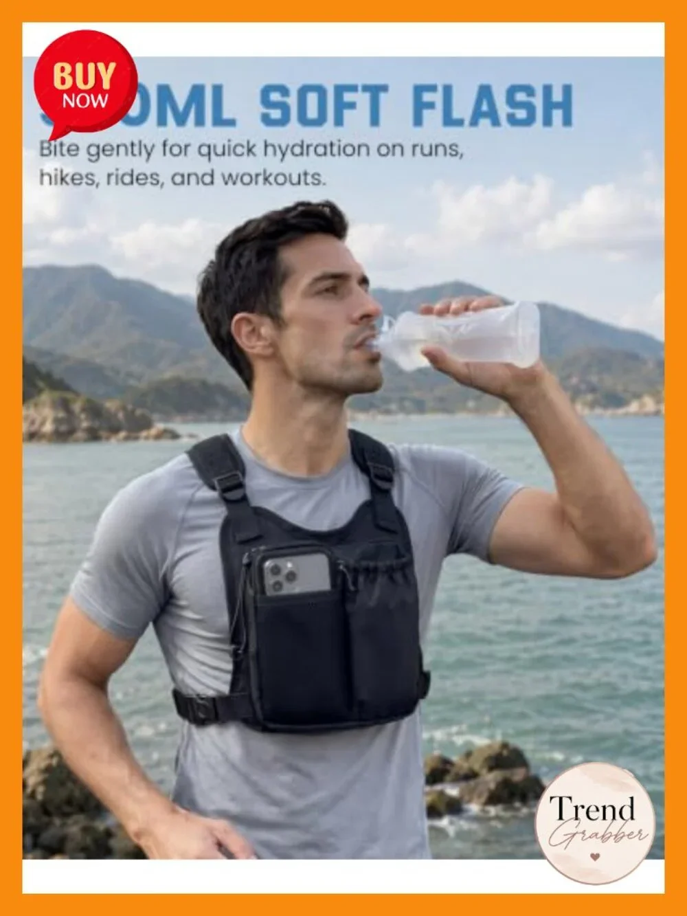 Hydration Vest with 500ml Soft Flask, Phone Pouch, 5 Pockets